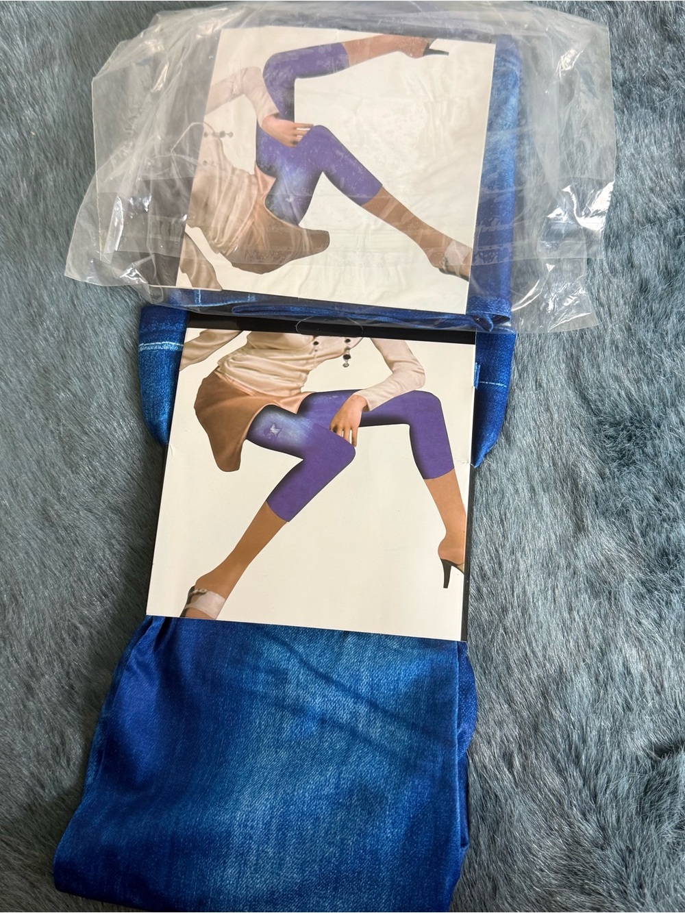 Set of 2 Blue Denim-Look Capri Leggings stockings fabric